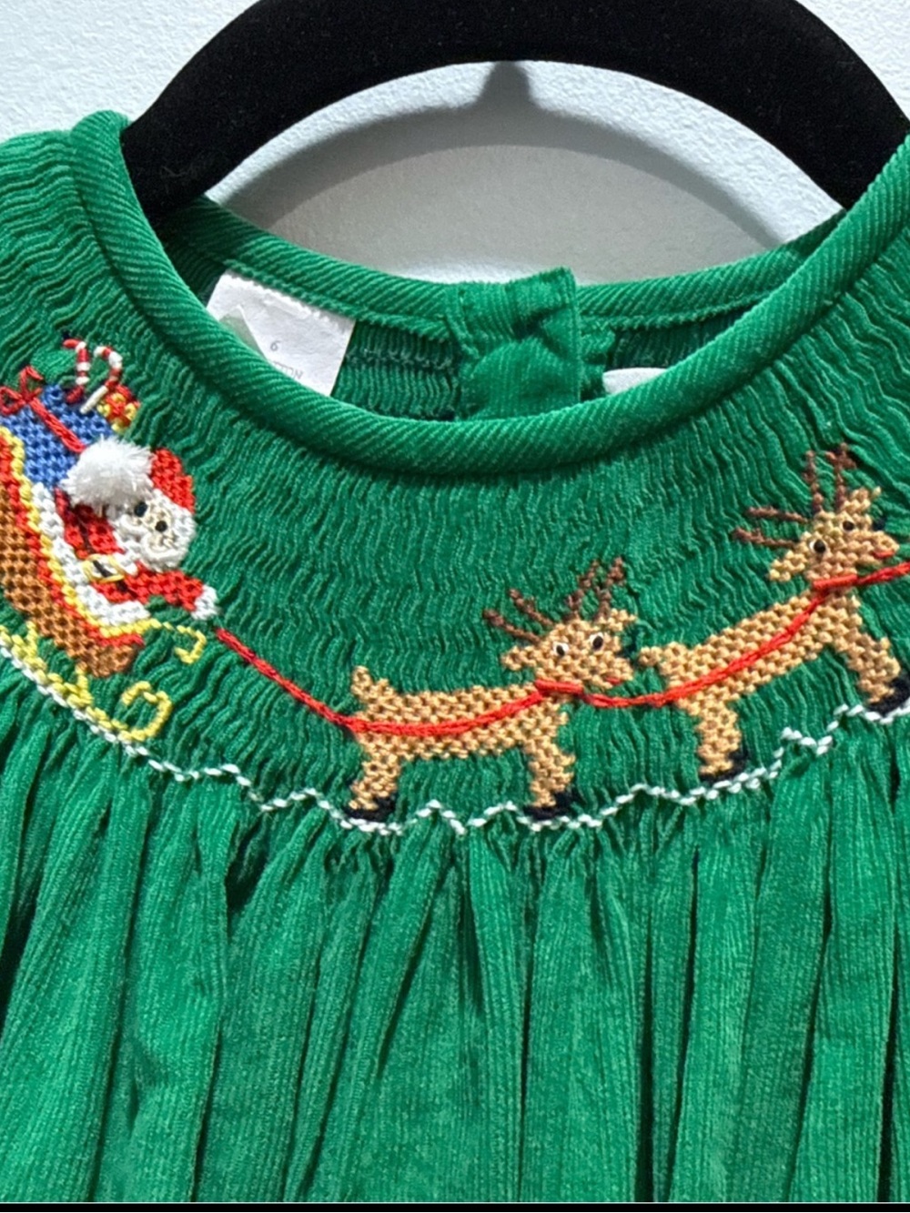 Southern Smocked Co Christmas Bishop Dress Corduroy Santa Sleigh Girls 6